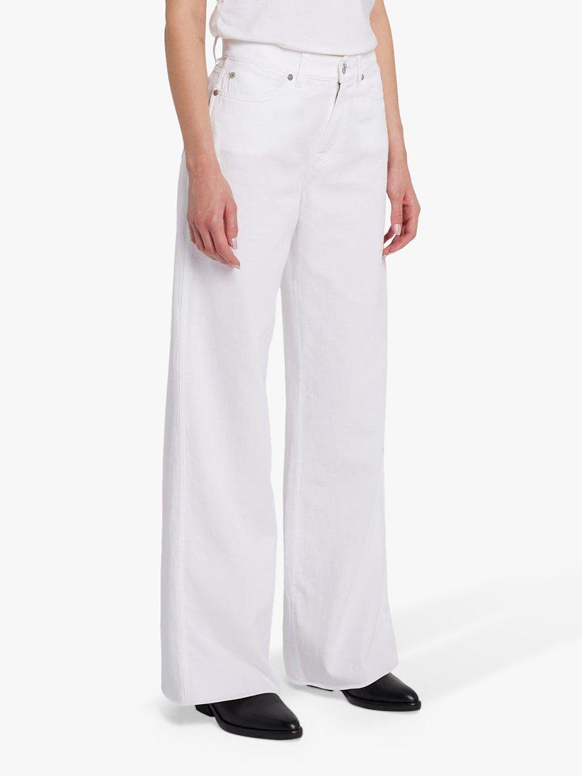 7 For All Mankind Lotta Linen Blend Wide Leg Jeans, White