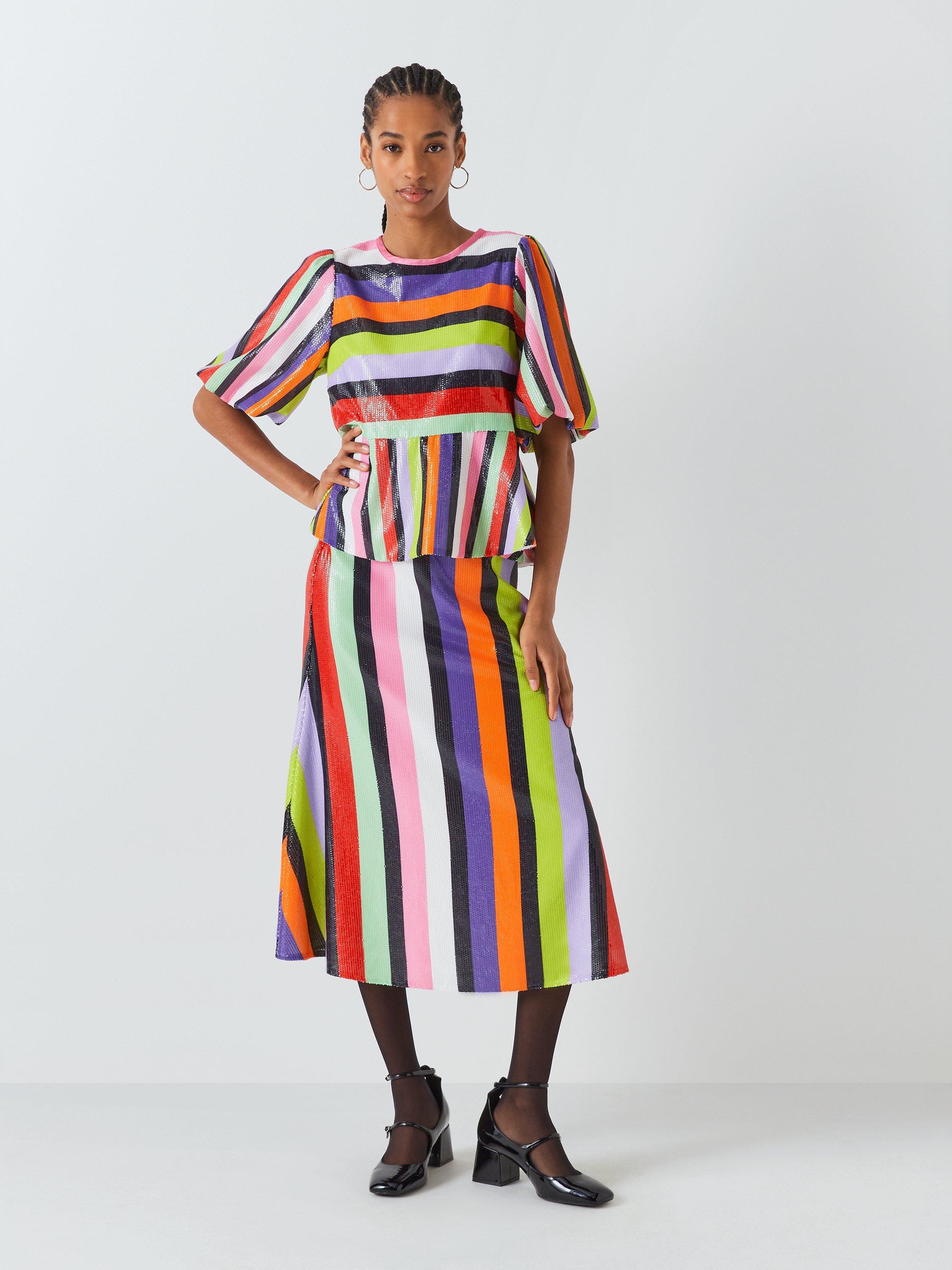 Olivia Rubin Penelope Sequin Stripe Skirt, Multi, 8