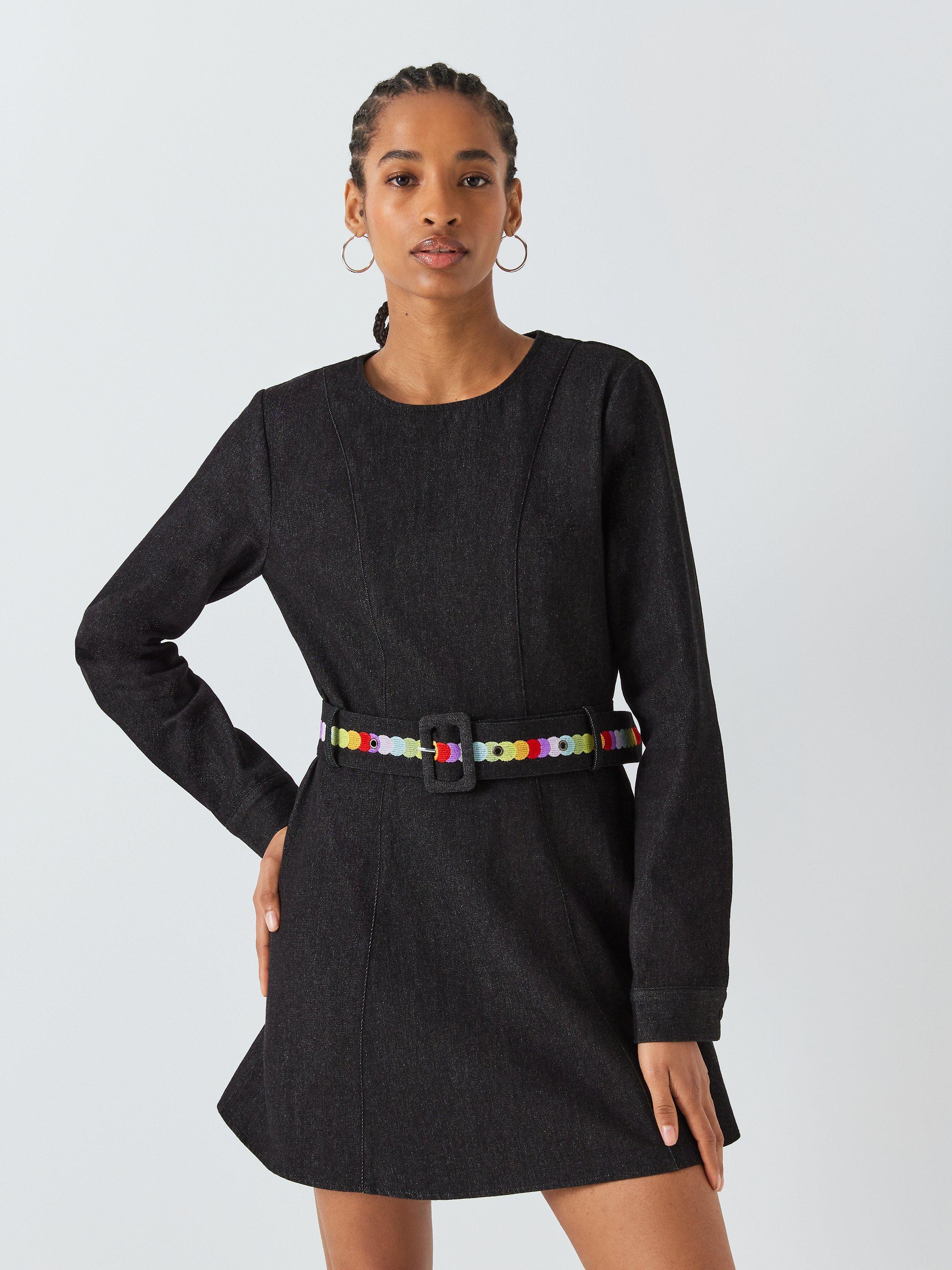 Product image 1 of 6, which shows Olivia Rubin Embroidered Belt Mini Dress, Black Wash, 6