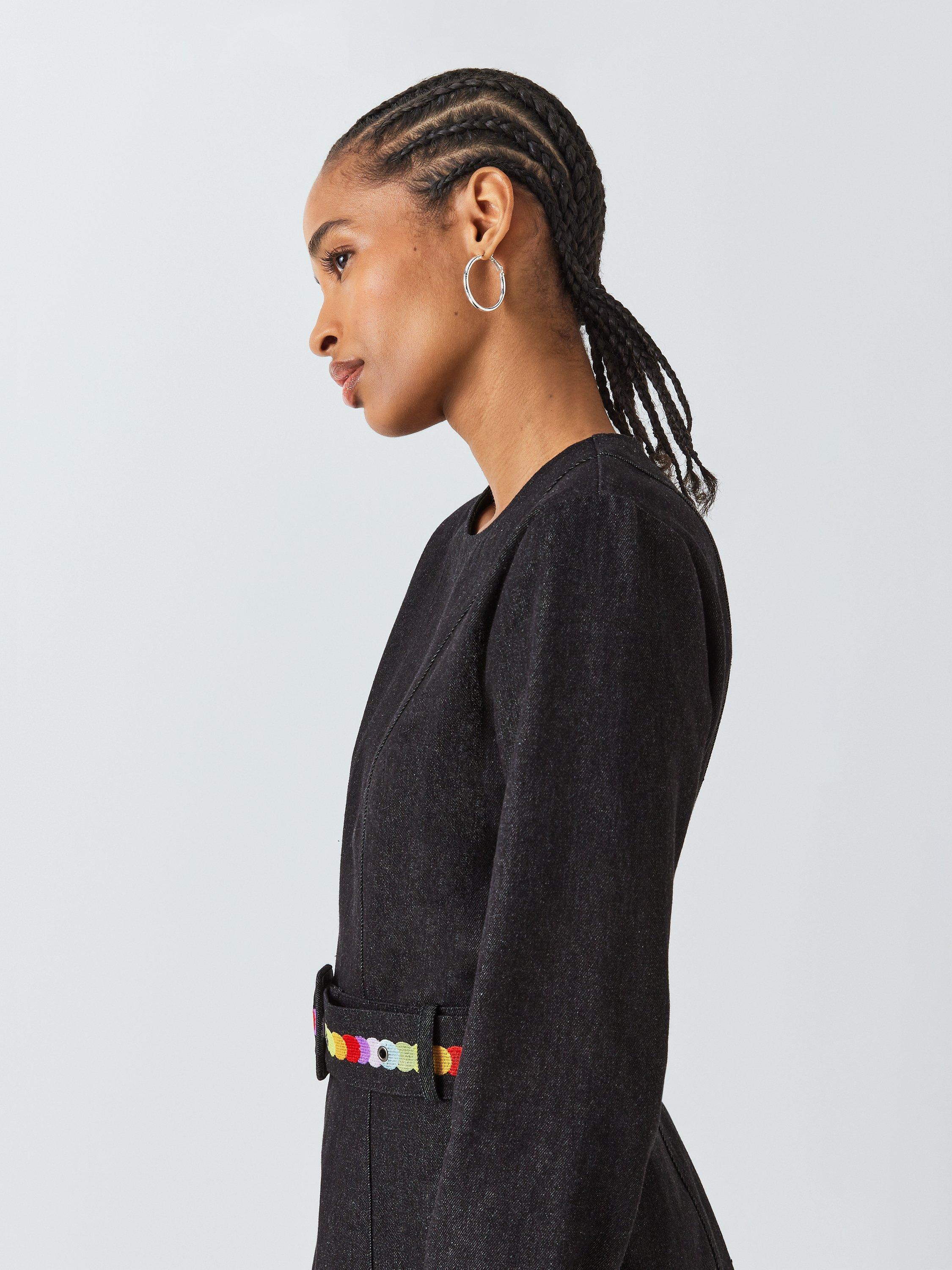Product image 6 of 6, which shows Olivia Rubin Embroidered Belt Mini Dress, Black Wash, 6