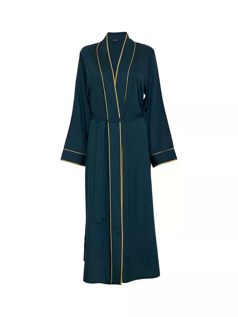 Fable & Eve Pimlico Solid Long Dressing Gown, Emerald Green