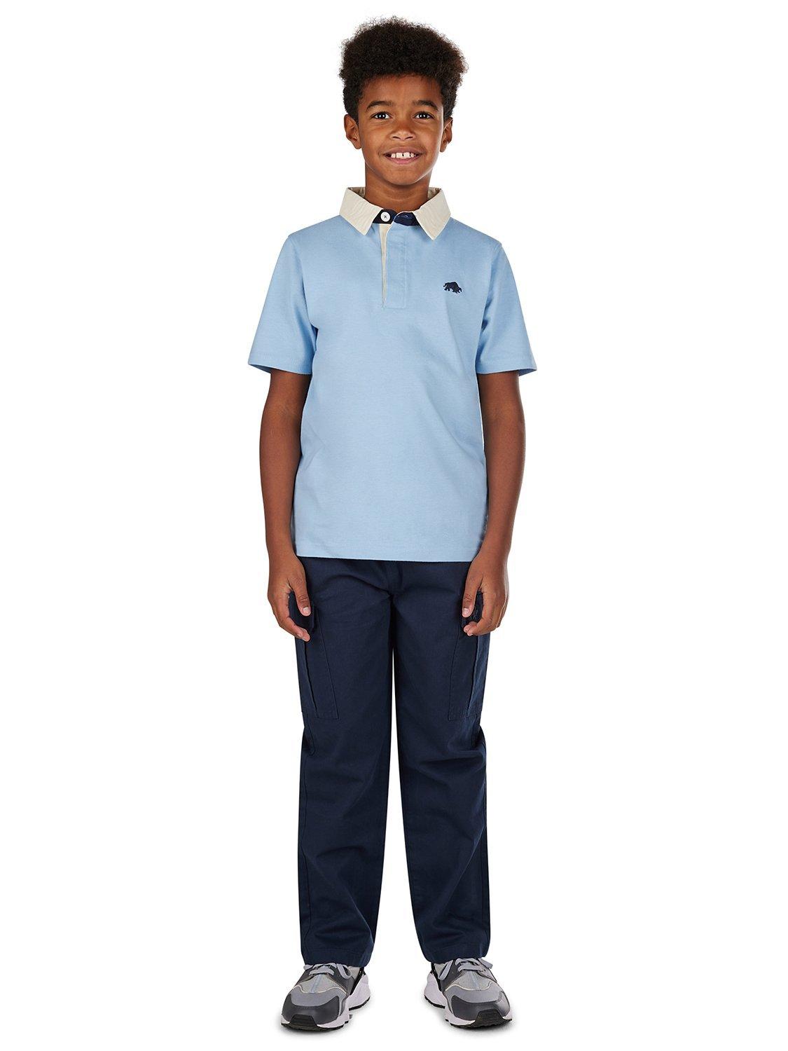 Raging Bull Kids' Short Sleeve Signature Rugby Top, Sky Blue