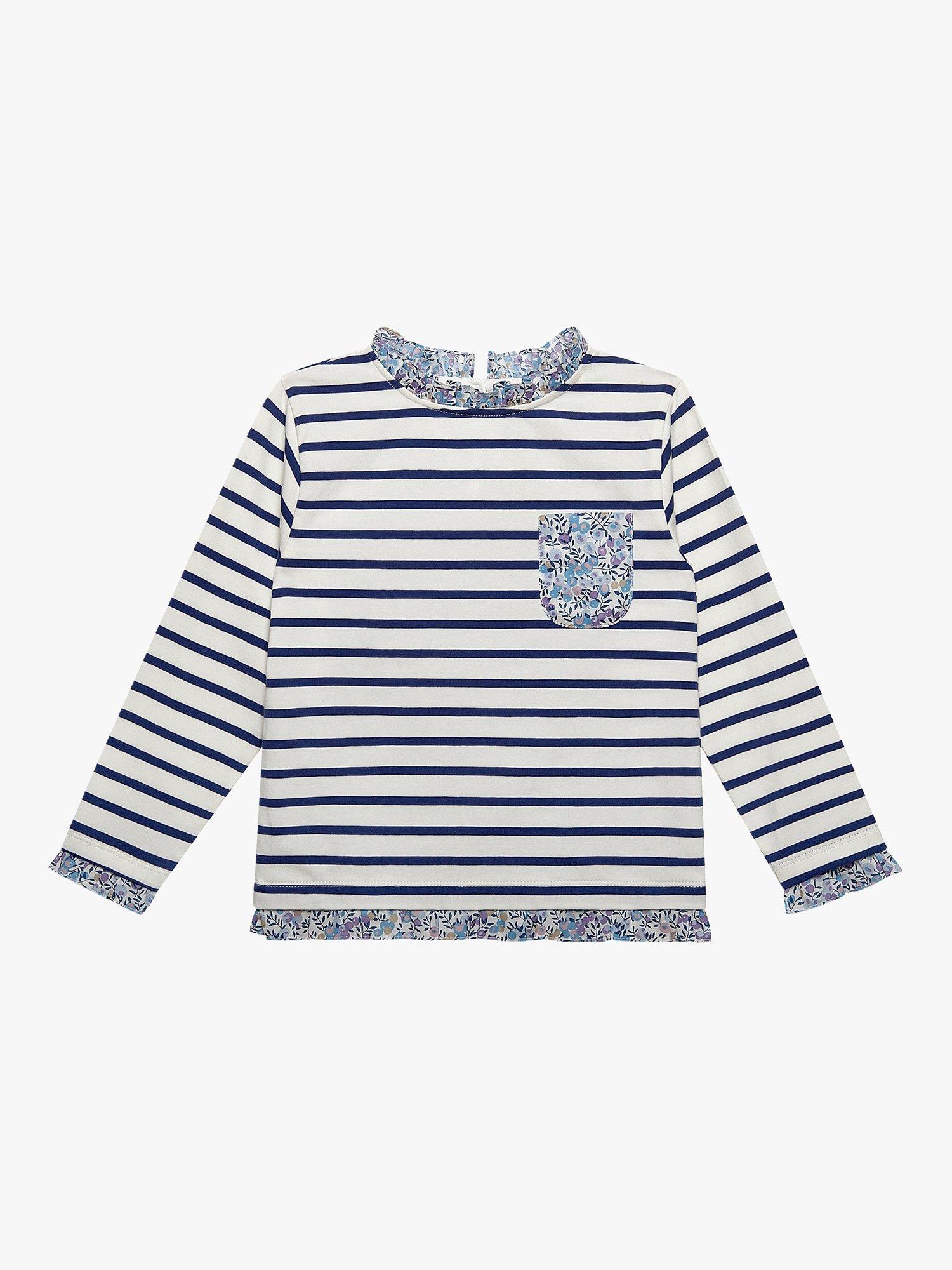 Trotters Kids' Liberty's Wiltshire Print Breton Stripe Top, Navy/Lilac