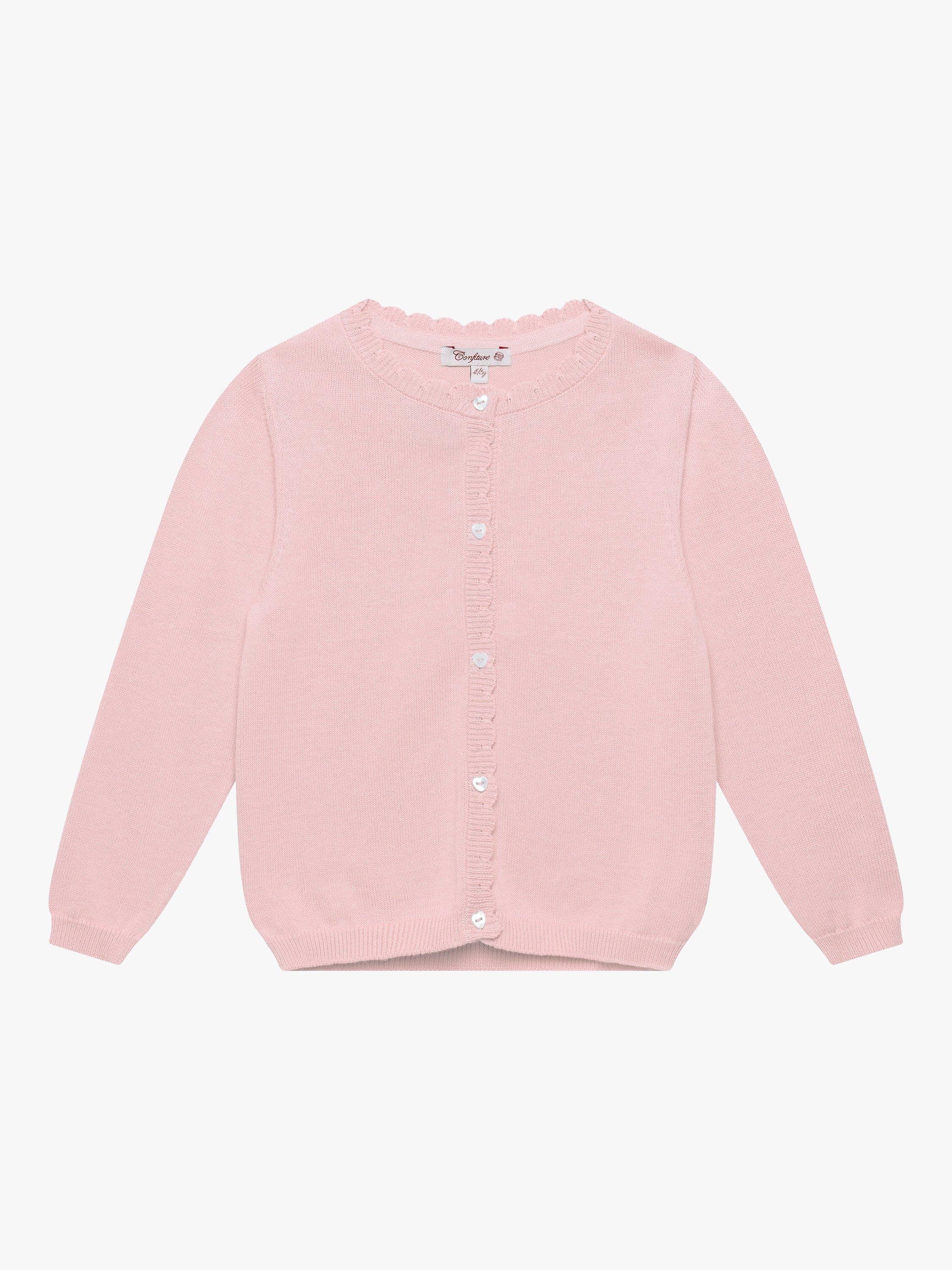 Trotters Kids' Heart Button Cotton Cardigan, Pale Pink