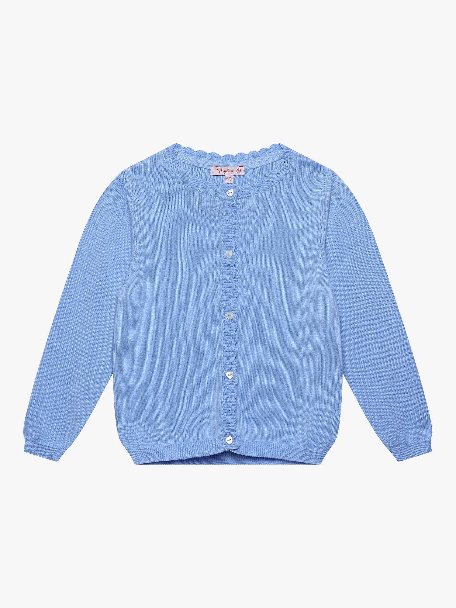 Trotters Kids' Heart Button Cotton Cardigan, Cornflour 