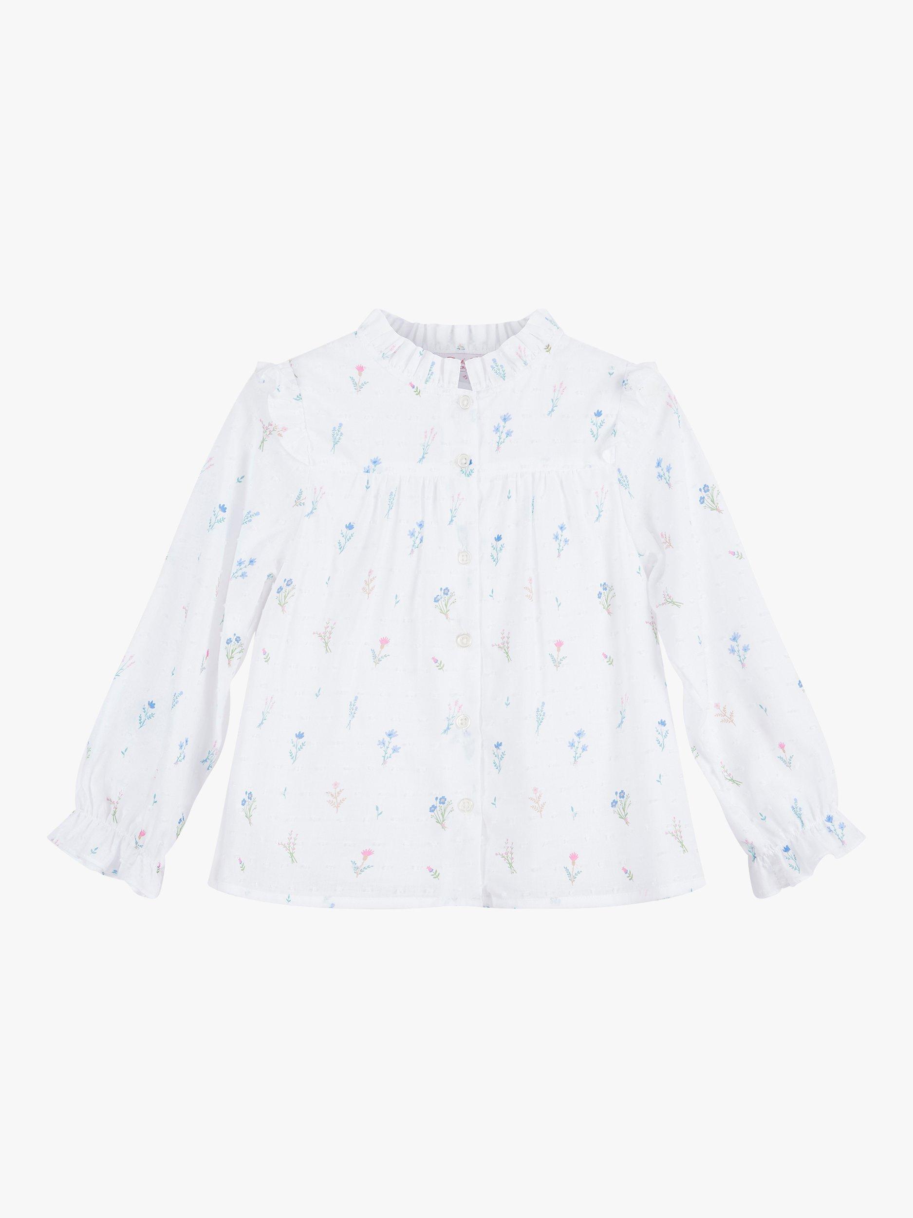 Trotters Kids' Frances Floral Print Ruffle Blouse, White