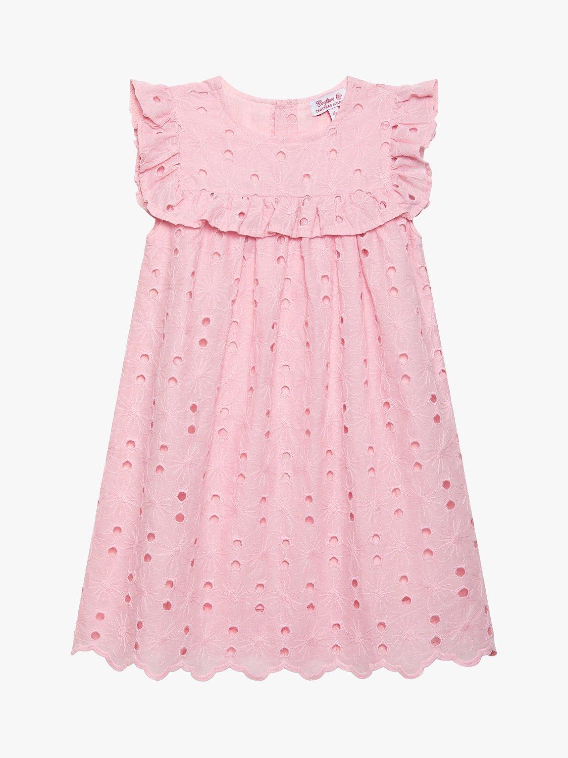 Trotters Kids' Eliza Broderie Anglaise Ruffle Dress, Pink