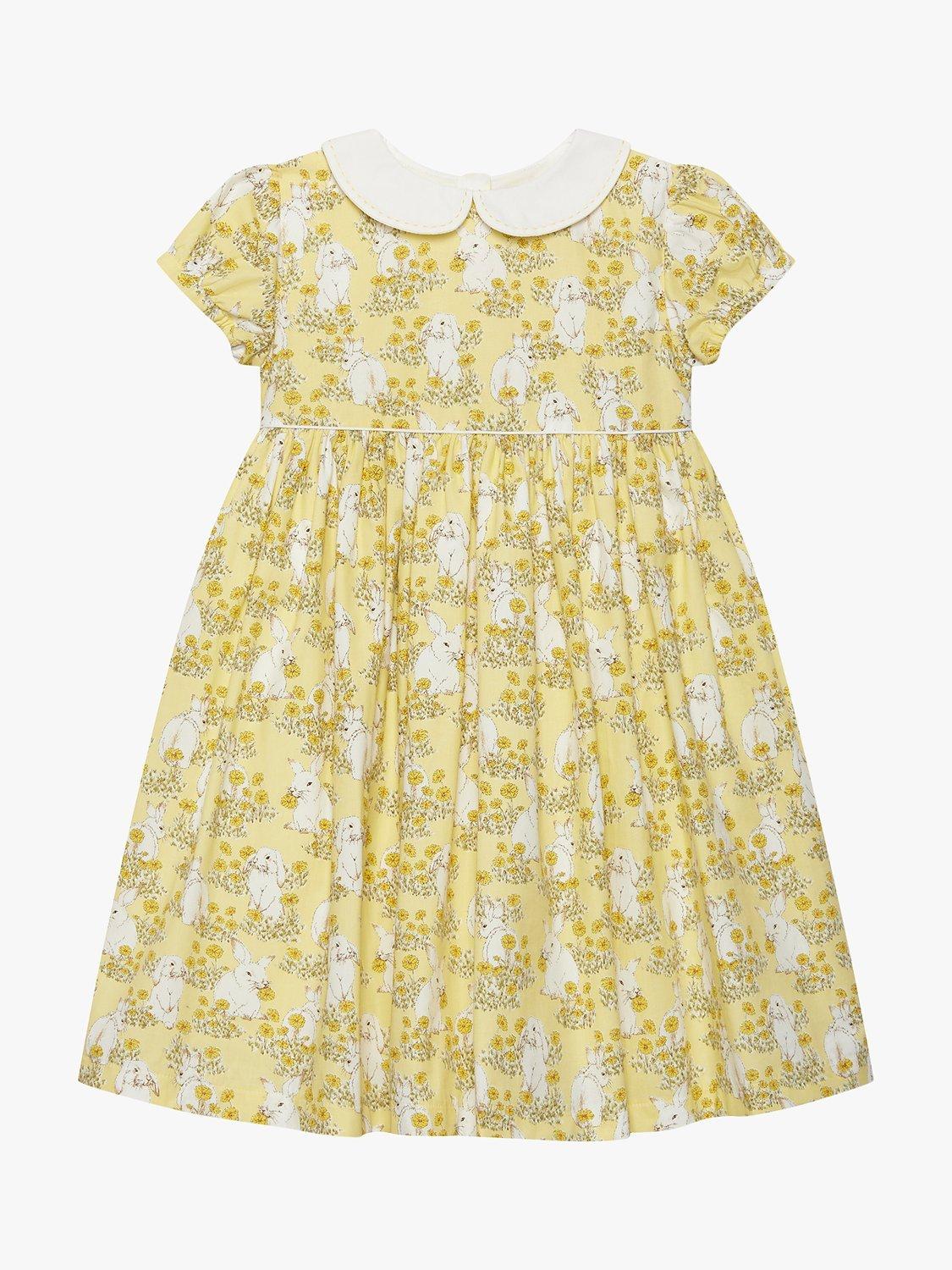 Trotters Kids' Bunny Print Peter Pan Collar Dress, Yellow