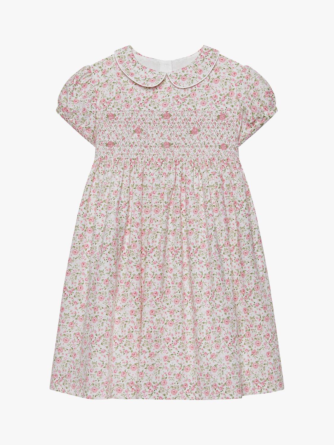Trotters Kids' Catherine Rose Smocked Peter Pan Collar Dress, Pink