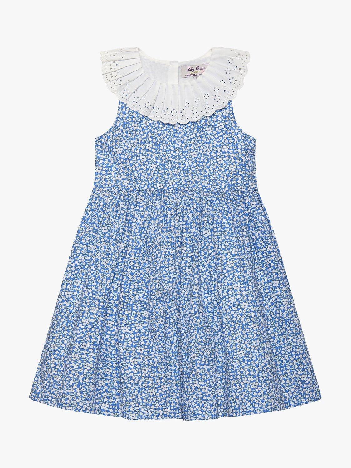 Trotters Kids' Francesca Mini Floral Broderie Anglaise Willow Collar Dress, Blue
