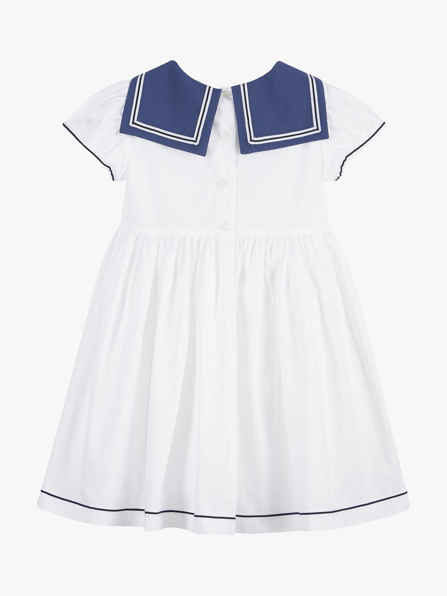 Product image 2 of 3, which shows Trotters Kids' Philippa Sailor Puff Sleeve Dress, White, 2 years