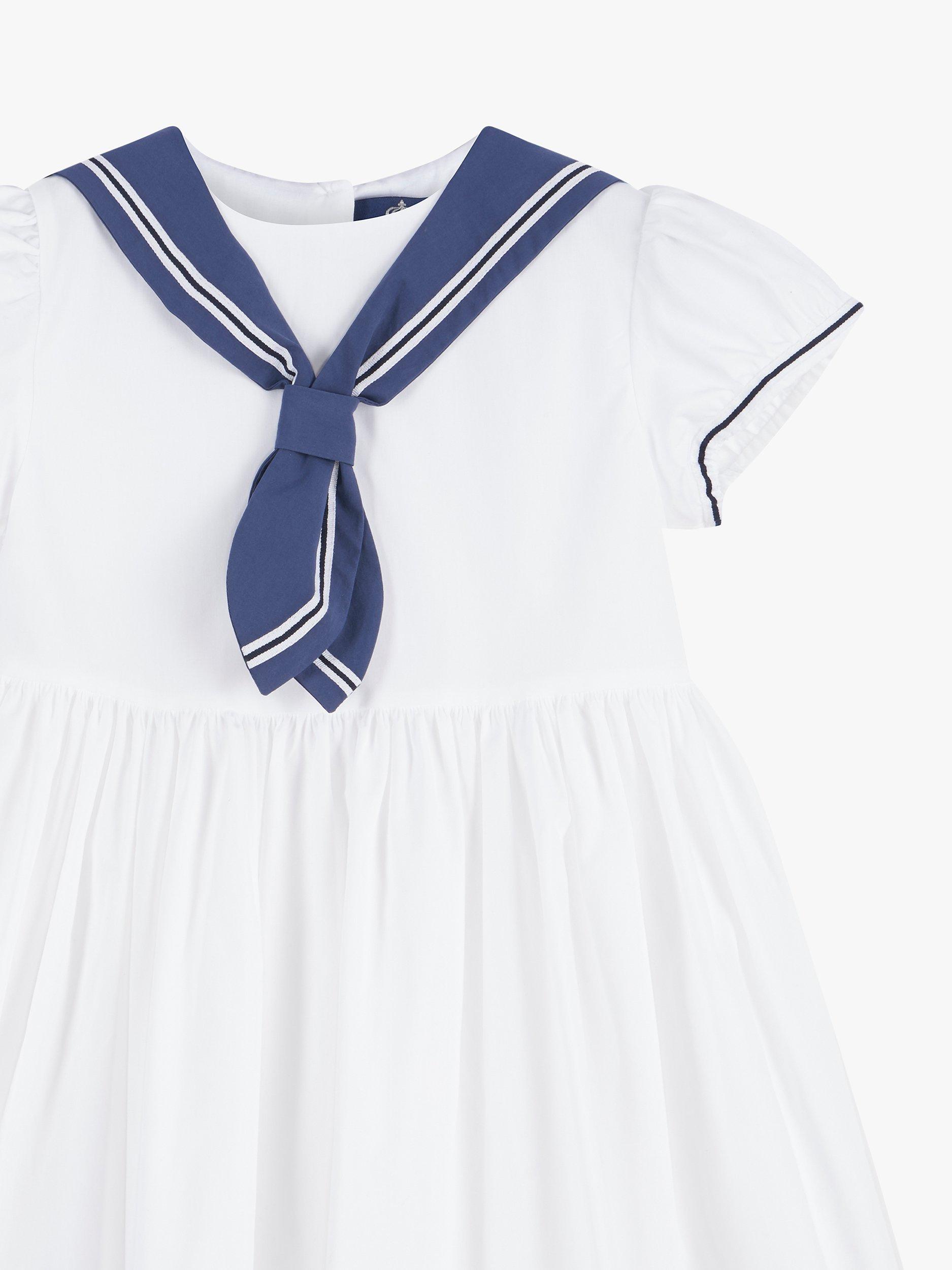 Product image 3 of 3, which shows Trotters Kids' Philippa Sailor Puff Sleeve Dress, White, 2 years
