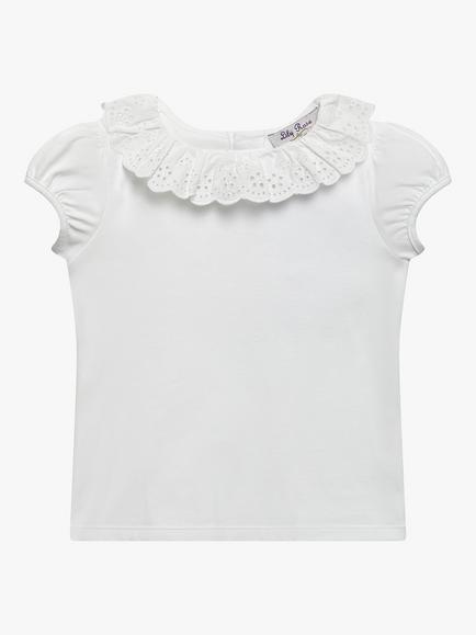 Trotters Kids' Elsie Broderie Anglaise Willow Collar T-Shirt, White, White