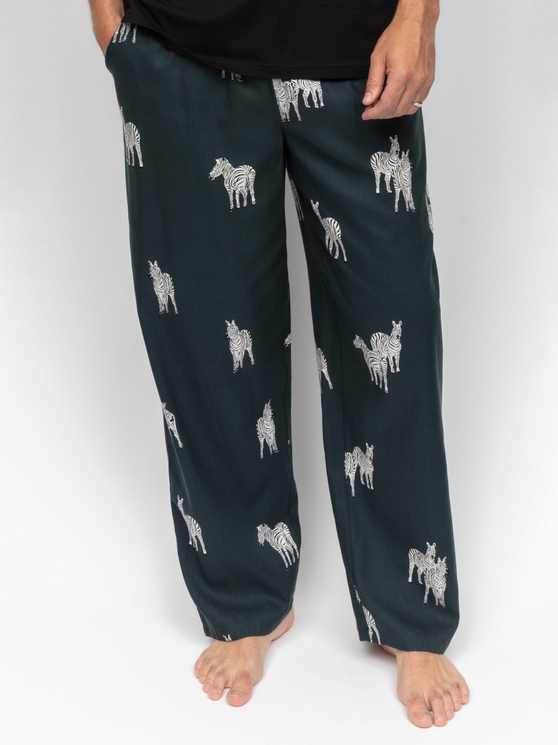 Product image 2 of 4, which shows Cyberjammies Zebra Print Pyjama Bottoms, Dark Green, S