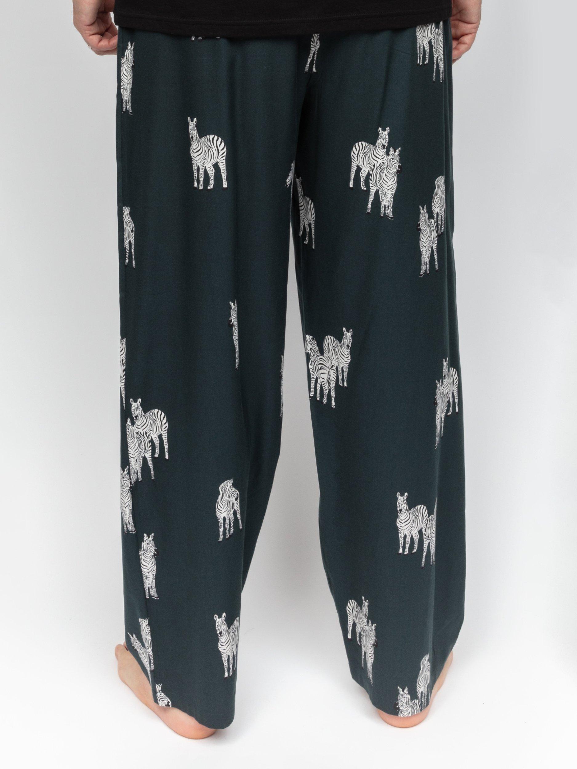 Product image 3 of 4, which shows Cyberjammies Zebra Print Pyjama Bottoms, Dark Green, S