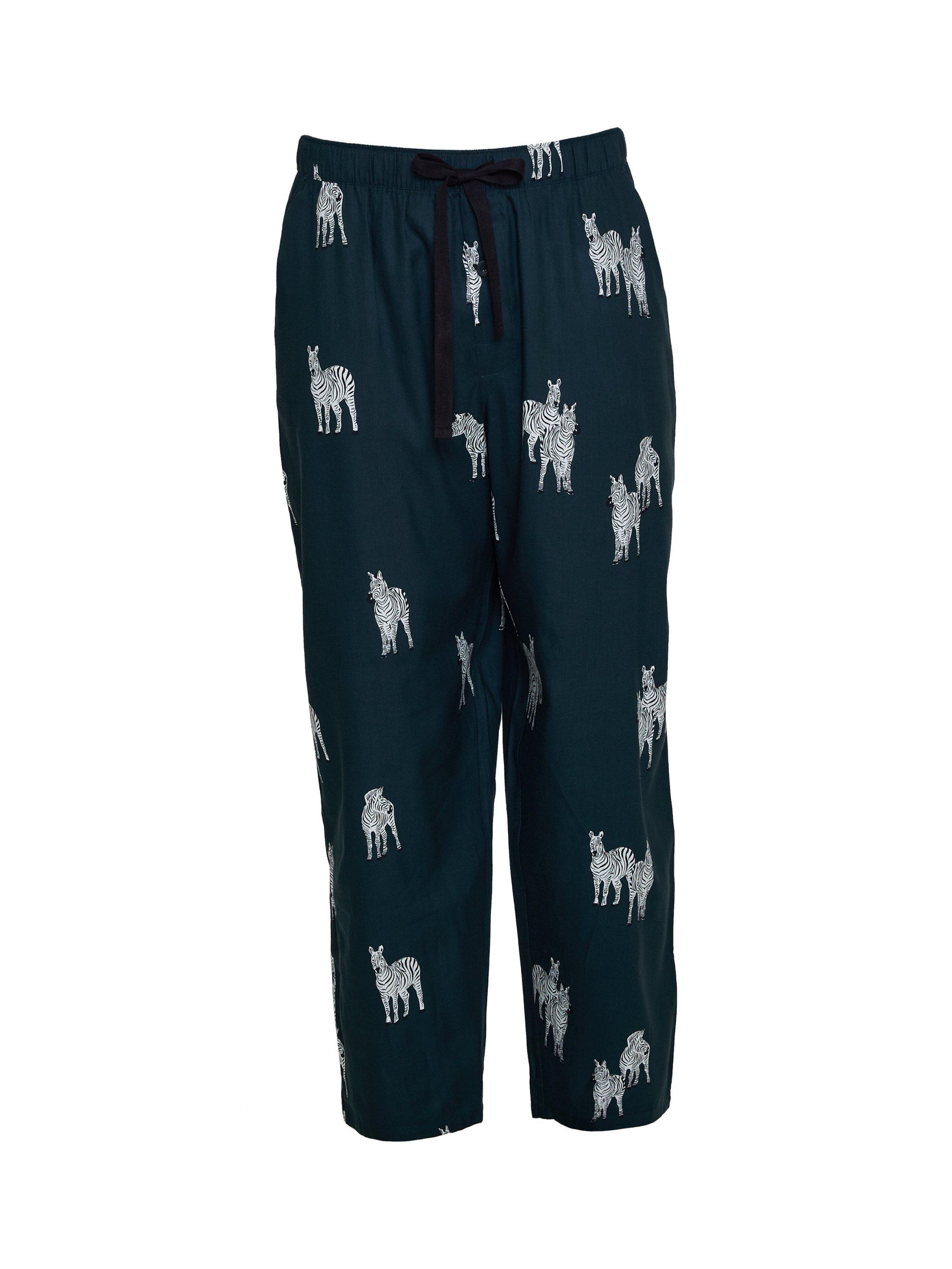 Product image 4 of 4, which shows Cyberjammies Zebra Print Pyjama Bottoms, Dark Green, S