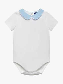 Trotters Baby Milo Jersey Collar Bodysuit, White/Chambray, White/Chambray