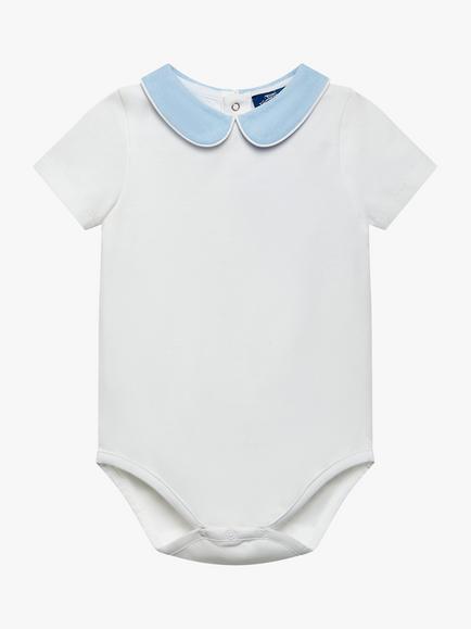 Trotters Baby Milo Jersey Collar Bodysuit, White/Chambray, White/Chambray