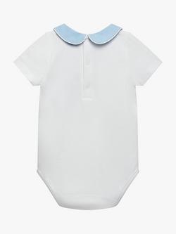Trotters Baby Milo Jersey Collar Bodysuit, White/Chambray - view 2, White/Chambray