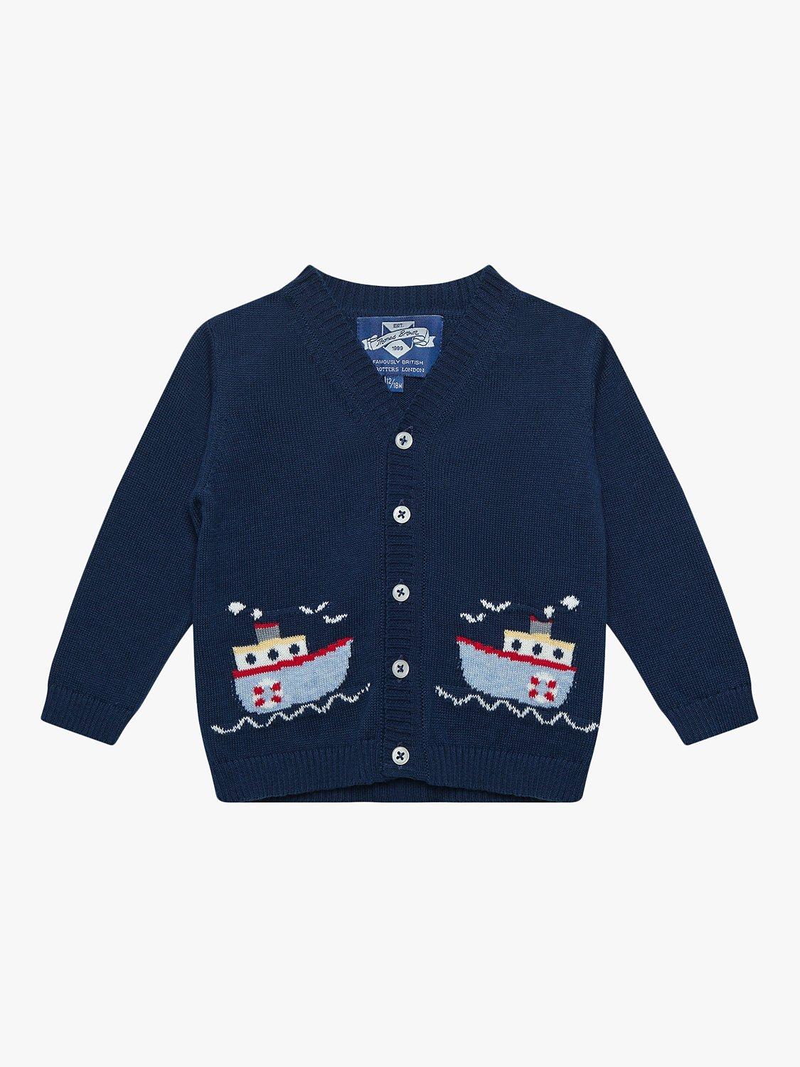 Trotters Baby Tugboat Intarsia Cardigan, Navy
