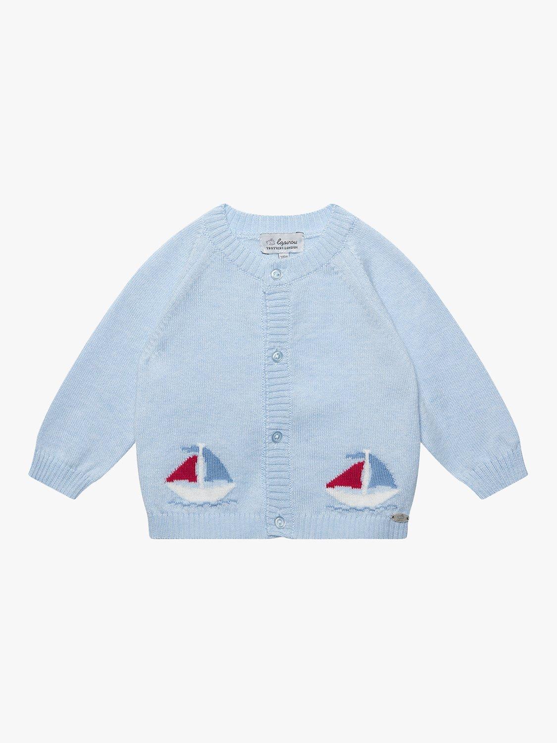 Trotters Baby Nicholas Sail Boat Wool Blend Cardigan, Pale Blue