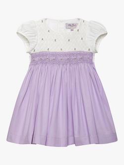 Trotters Baby Rose Hand-Smocked Dress, Lilac, Lilac