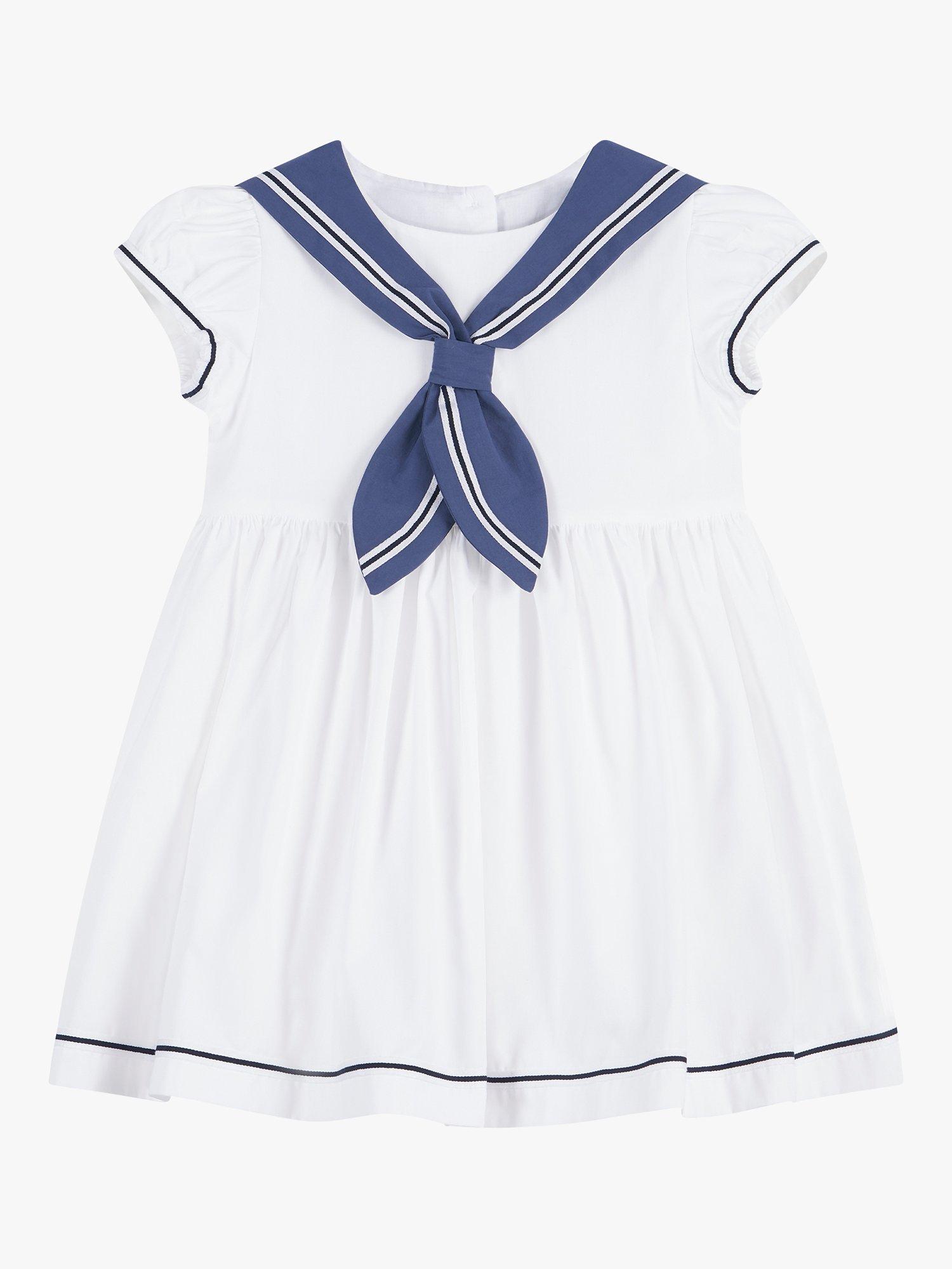 Trotters Baby Philippa Chambray Sailor Dress, White/Navy, 3-6 months