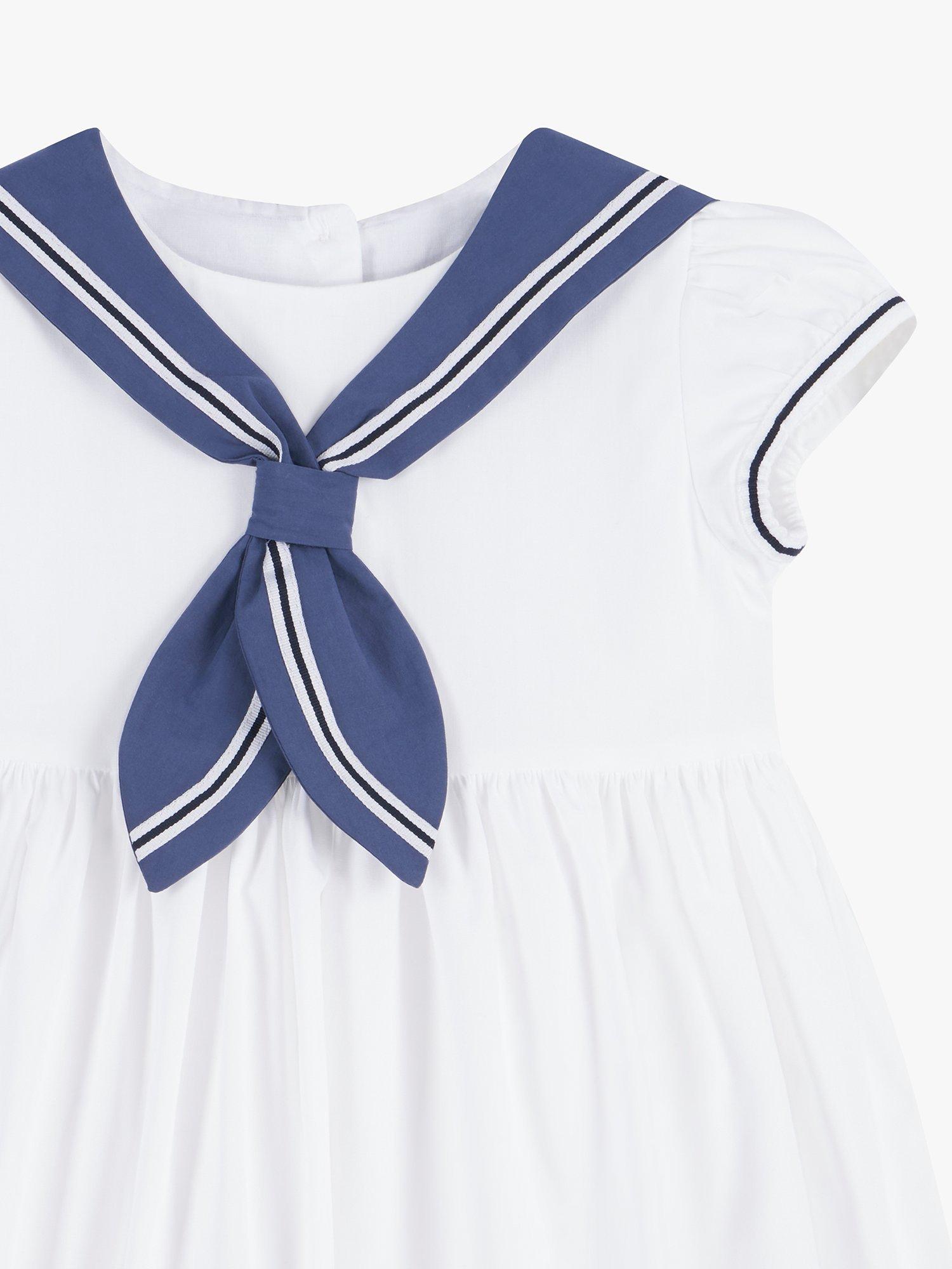 Product image 3 of 3, which shows Trotters Baby Philippa Chambray Sailor Dress, White/Navy, 3-6 months