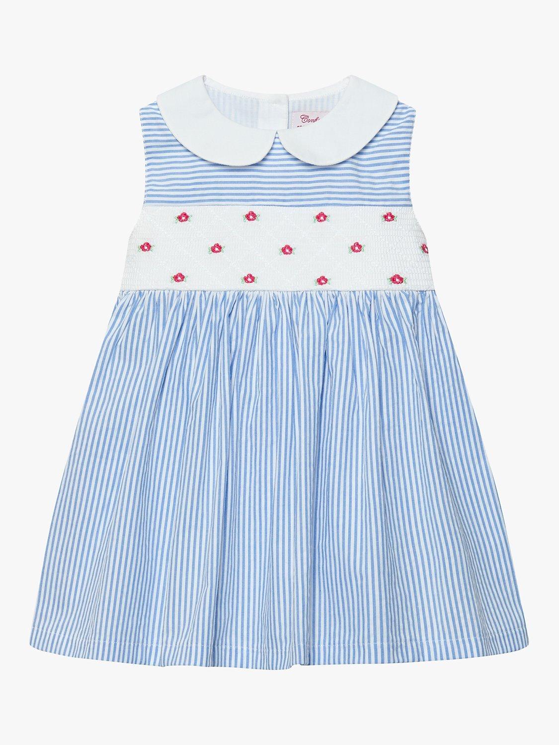 Trotters Baby Tilly Stripe Smocked Dress, Blue