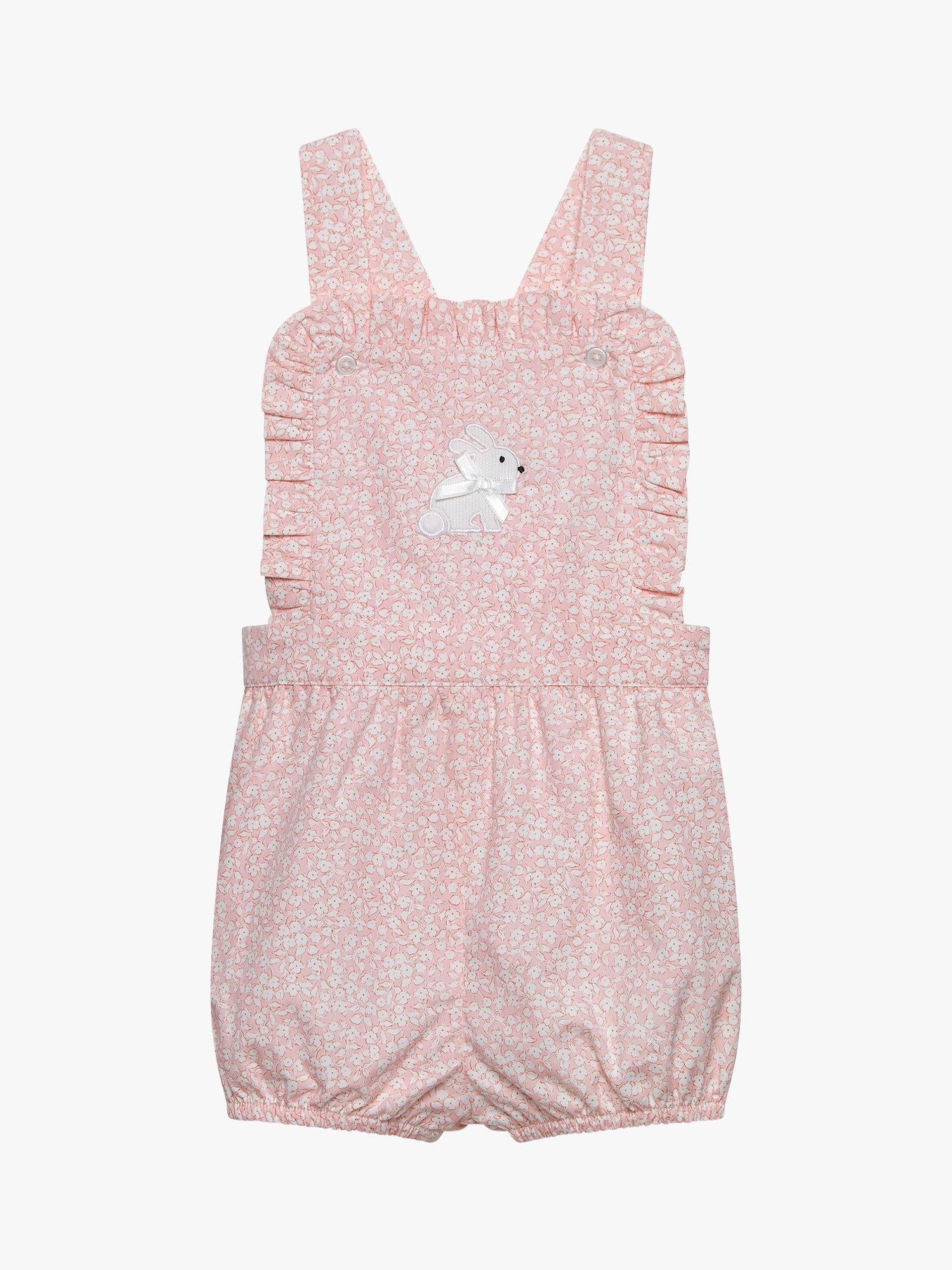 Trotters Baby Bunny Frill Floral Print Bib Shorts, Pink./White