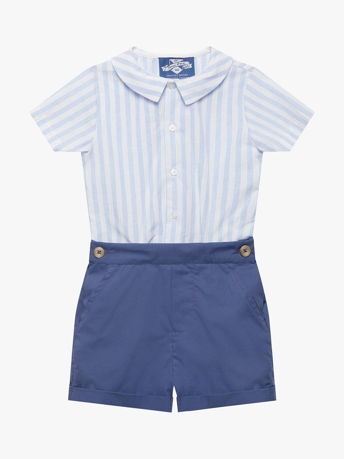 Product image 1 of 7, which shows Trotters Baby The Rupert Shirt & Shorts Set, Navy/Pale Blue, 3-6 months