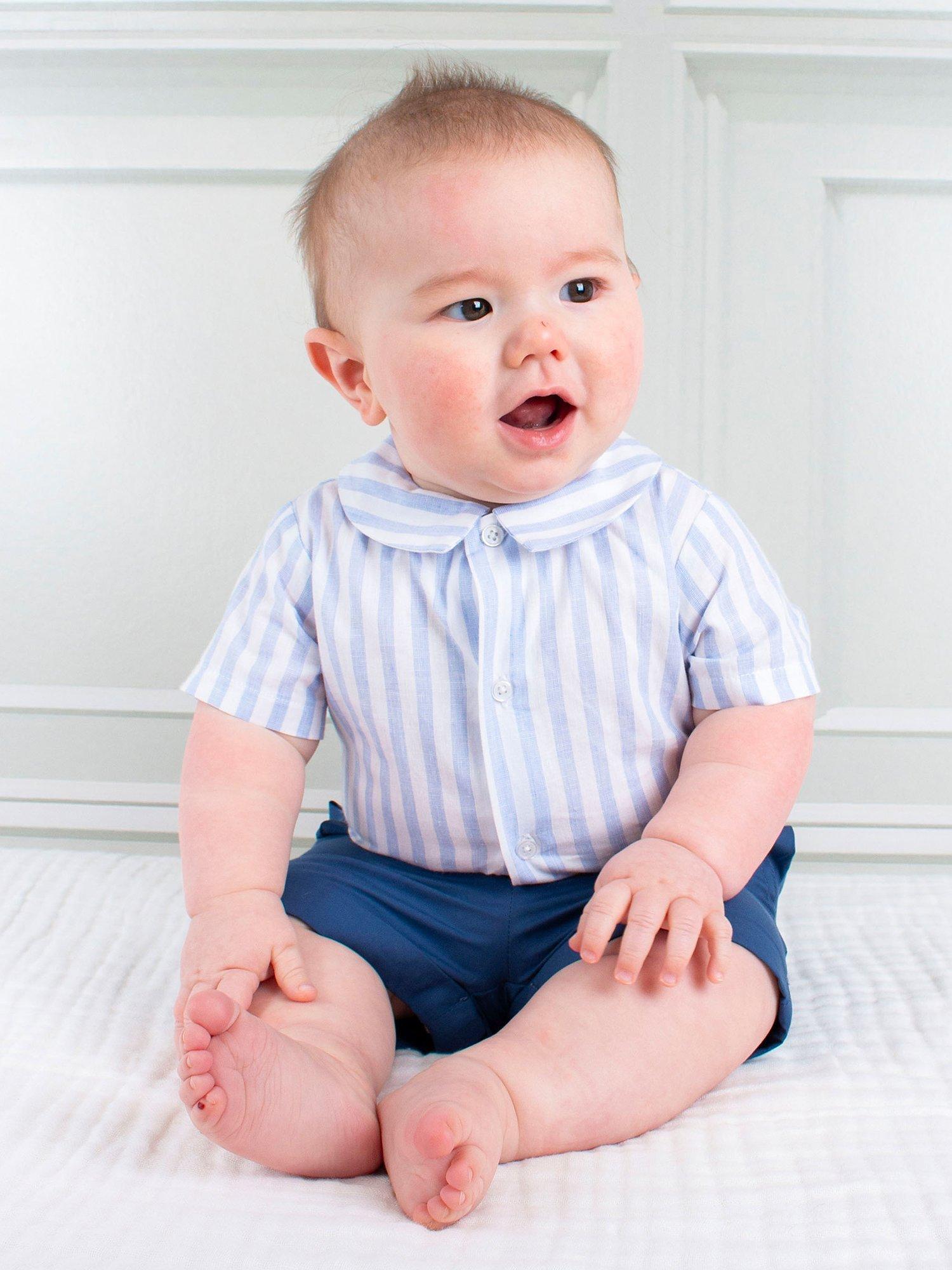 Product image 5 of 7, which shows Trotters Baby The Rupert Shirt & Shorts Set, Navy/Pale Blue, 3-6 months
