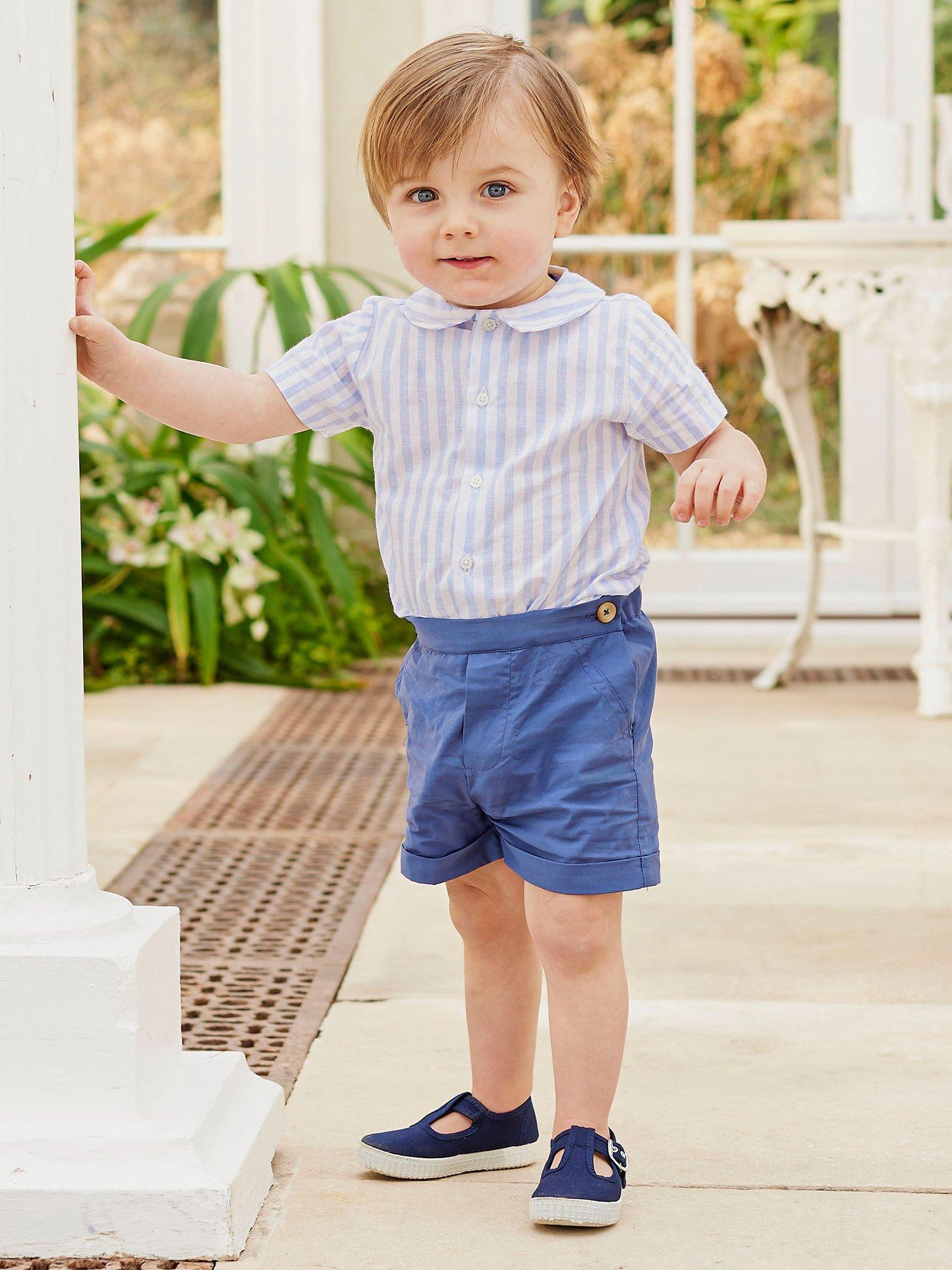 Product image 6 of 7, which shows Trotters Baby The Rupert Shirt & Shorts Set, Navy/Pale Blue, 3-6 months