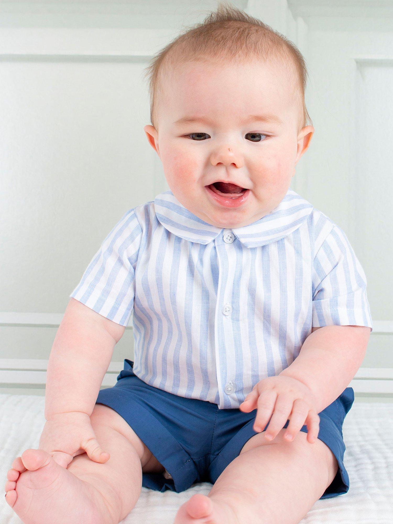 Product image 4 of 7, which shows Trotters Baby The Rupert Shirt & Shorts Set, Navy/Pale Blue, 3-6 months