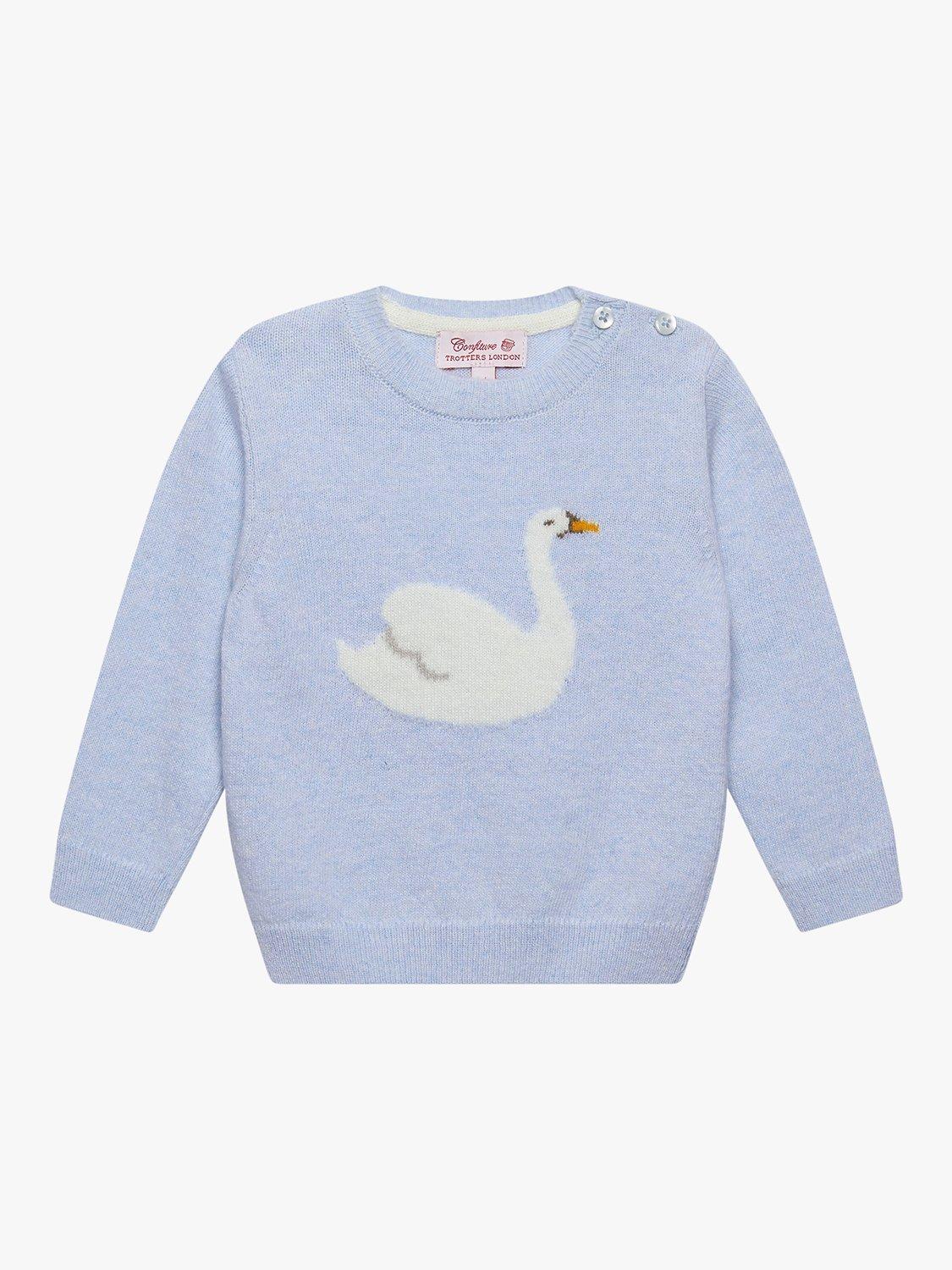 Trotters Baby Darcey Swan Intarsia Merino Wool & Cashmere Jumper, Blue