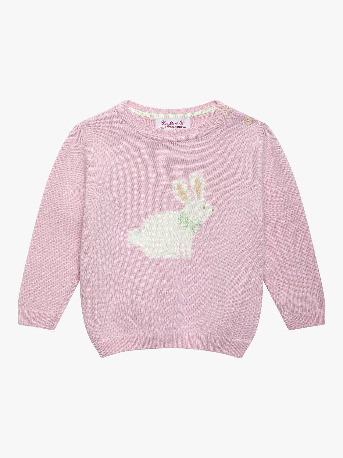 Trotters Baby Betty Bunny Merino & Cashmere Blend Jumper, Pale Pink