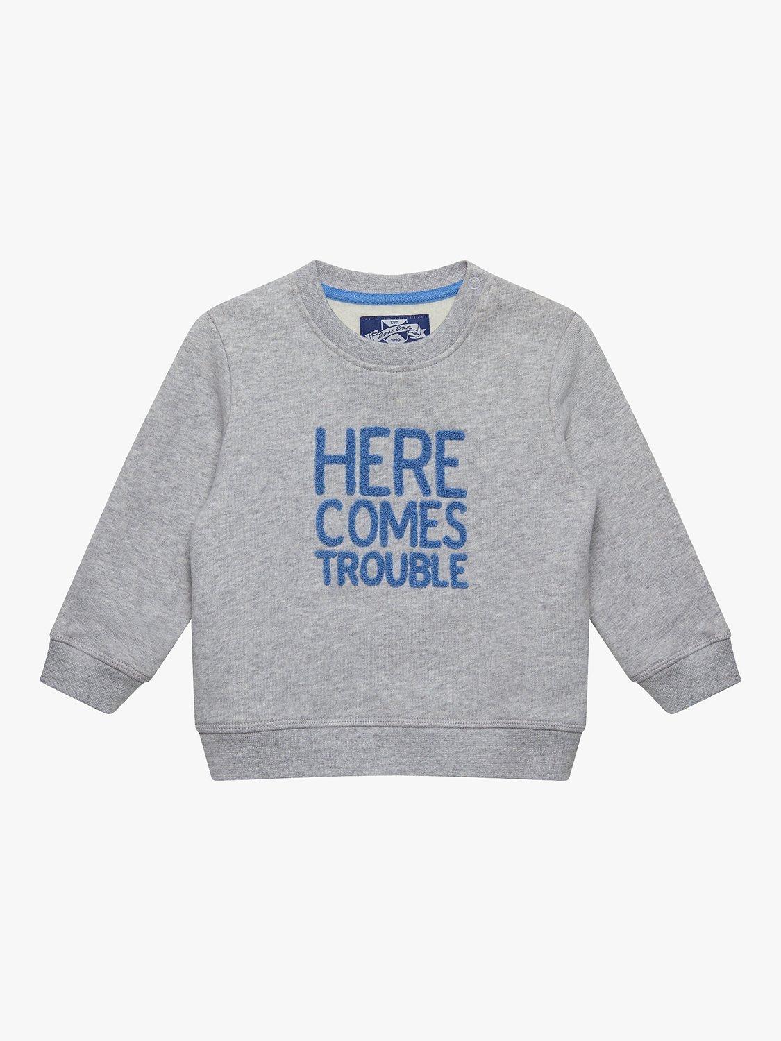 Trotters Baby Here Comes Trouble Sweatshirt, Grey Marl