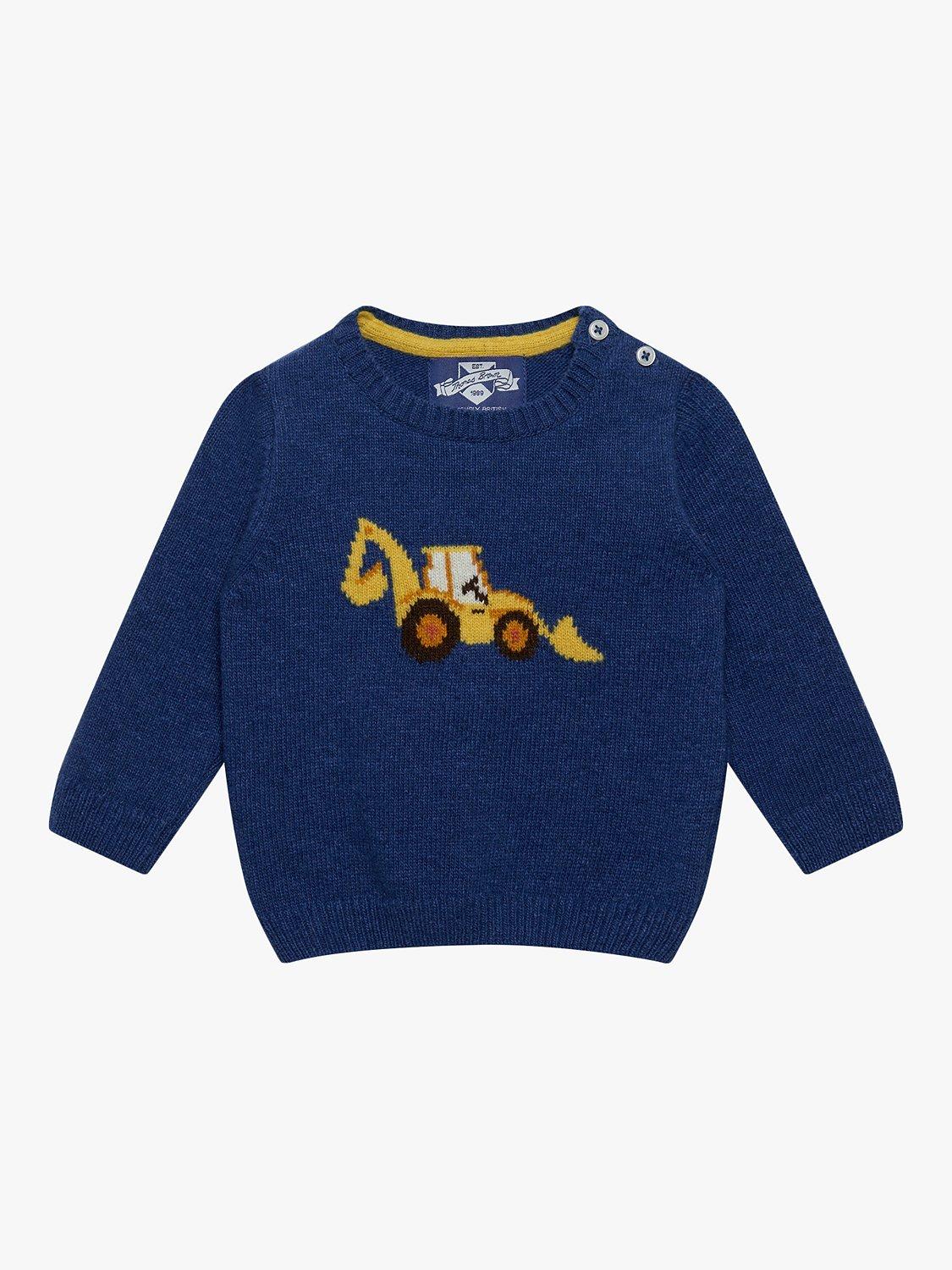 Trotters Baby Digby Digger Intarsia Wool Blend Jumper, Denim Blue Marl