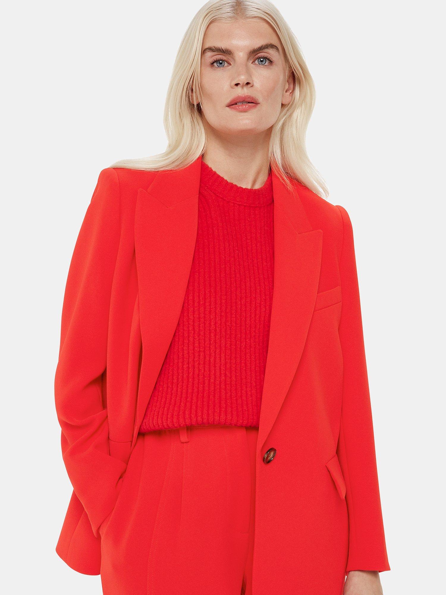 Whistles Crepe Boyfriend Blazer, Red, 6