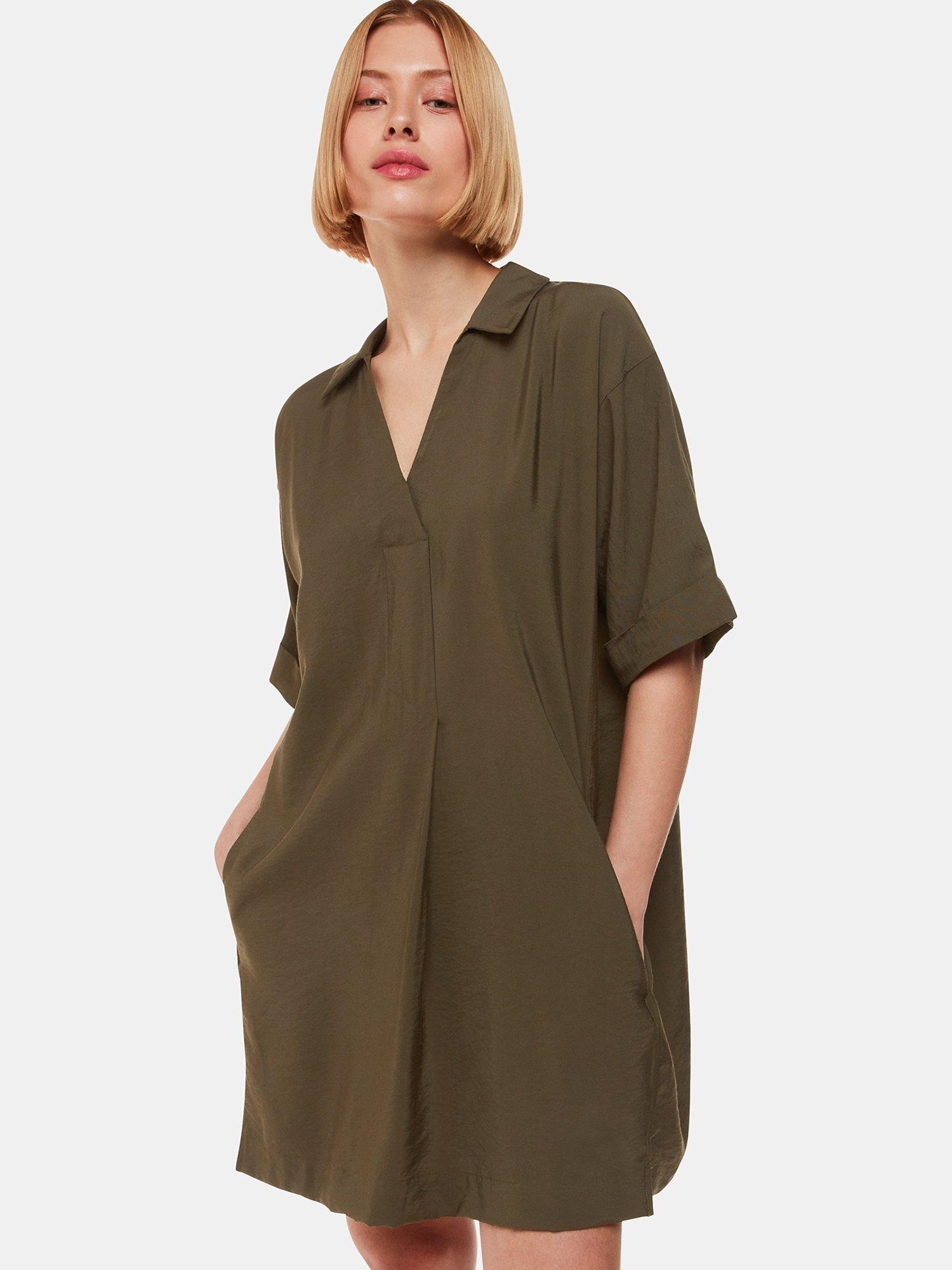 Product image 1 of 3, which shows Whistles Mel Relaxed Dress, Khaki, 16