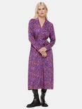 Whistles Petite Mottled Leopard Print Midi Dress, Pink/Multi