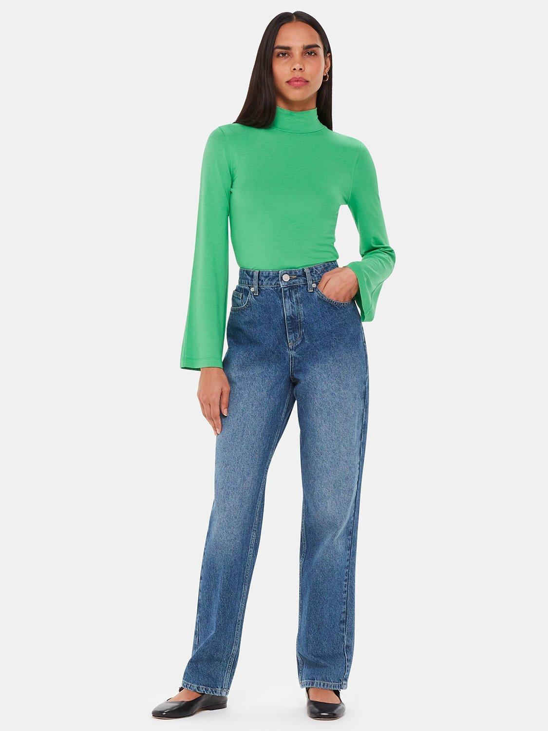 Product image 1 of 5, which shows Whistles Wide Sleeve High Neck Top, Green, 16