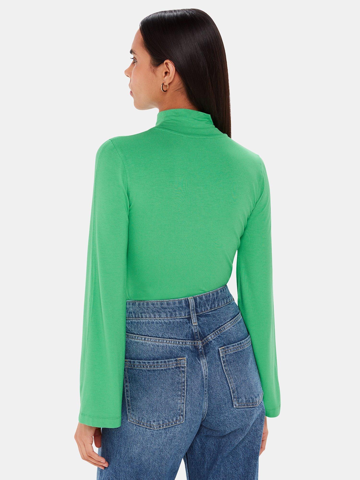 Product image 2 of 5, which shows Whistles Wide Sleeve High Neck Top, Green, 16