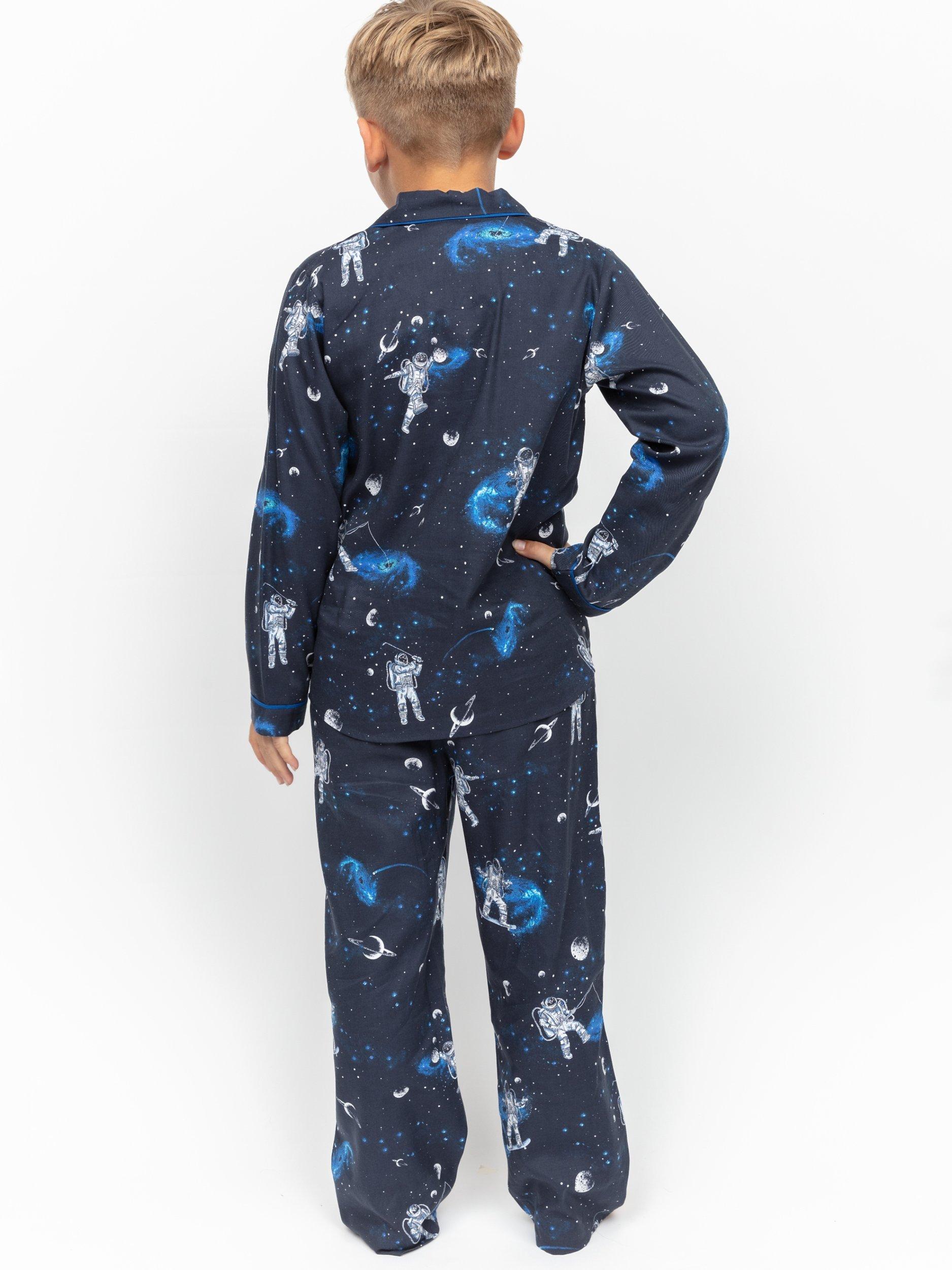 Product image 3 of 4, which shows Minijammies Kids' Aldrin Astronaut Long Sleeve Pyjama Set, Navy/Multi, 10-11 years