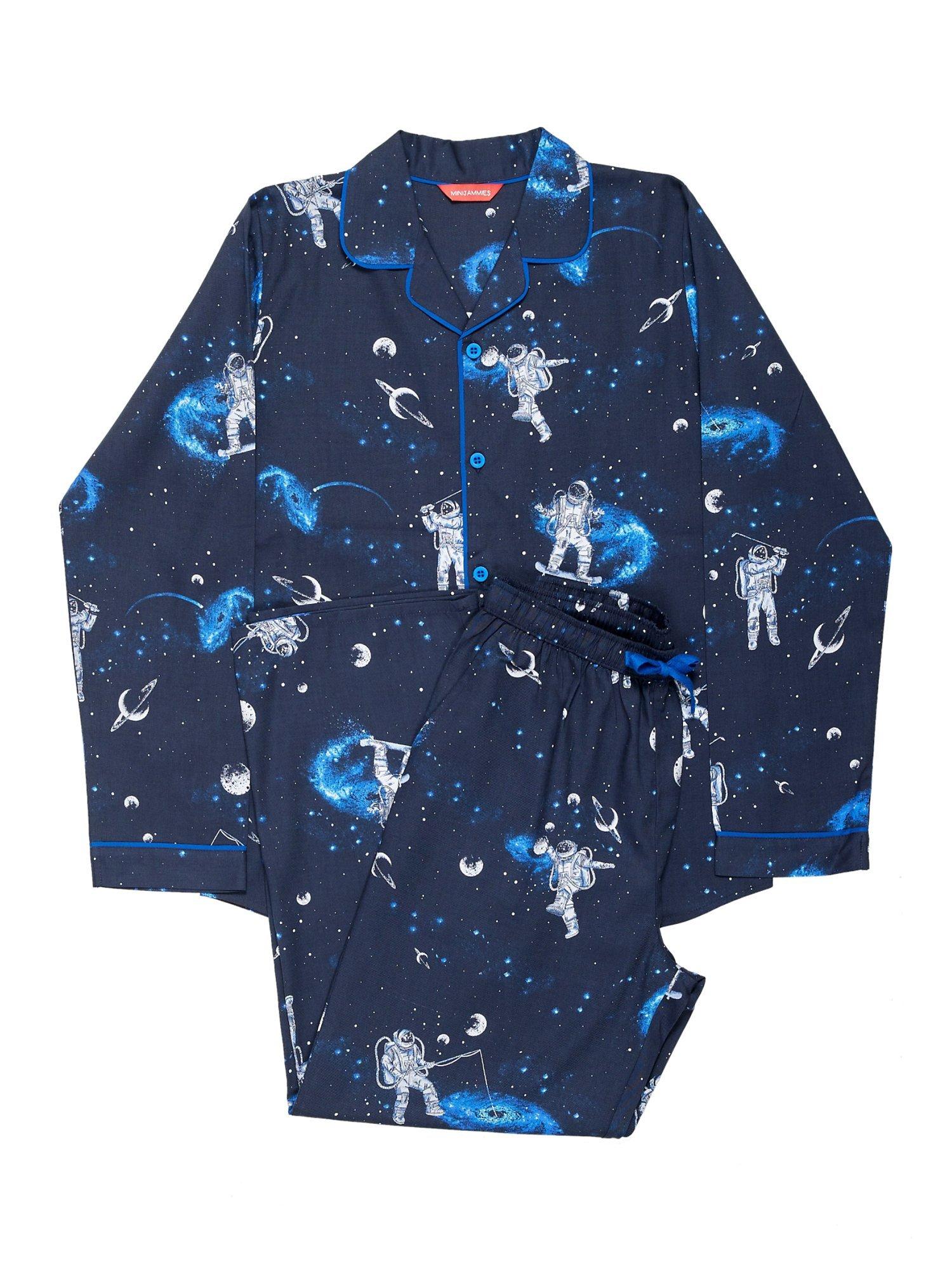 Product image 4 of 4, which shows Minijammies Kids' Aldrin Astronaut Long Sleeve Pyjama Set, Navy/Multi, 10-11 years
