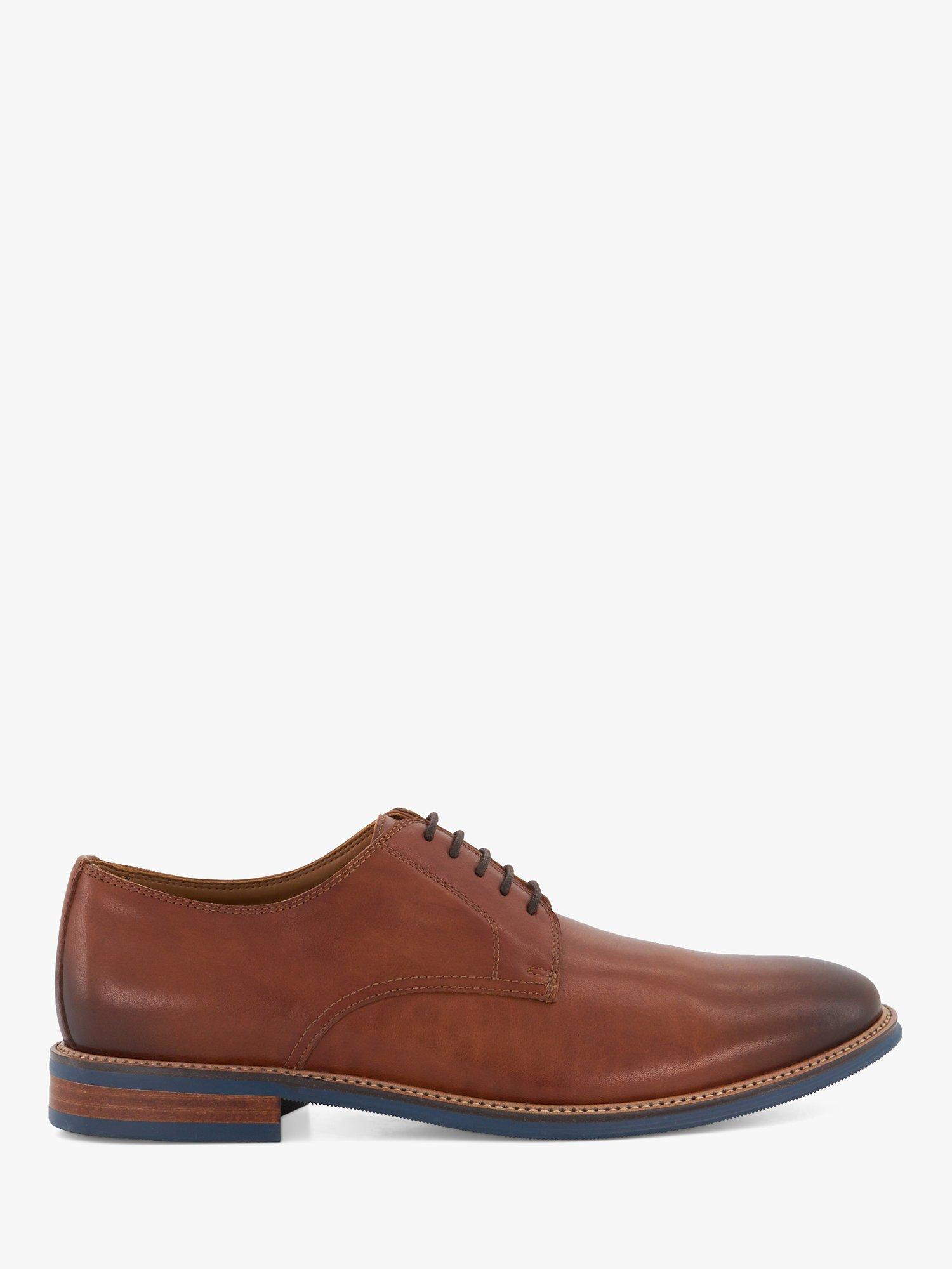 Product image 1 of 6, which shows Dune Wide Fit Stanley Leather Lace-Up Shoes, Tan, 6