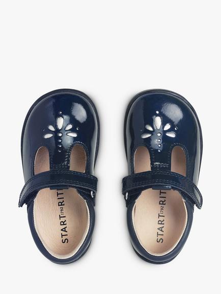 Start-Rite Kids' Puzzle Leather Patent T-Bar Shoes, Navy - view 2, Navy Patent