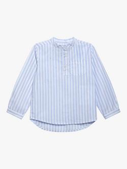 Trotters Kids' Oscar Collarless Stripe Shirt, Pale Blue, Pale Blue