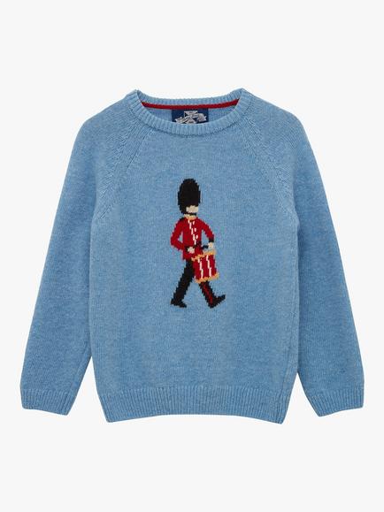 Trotters Kids' Wool Blend Drumming Guardsman Jumper, Blue Marl, Blue Marl