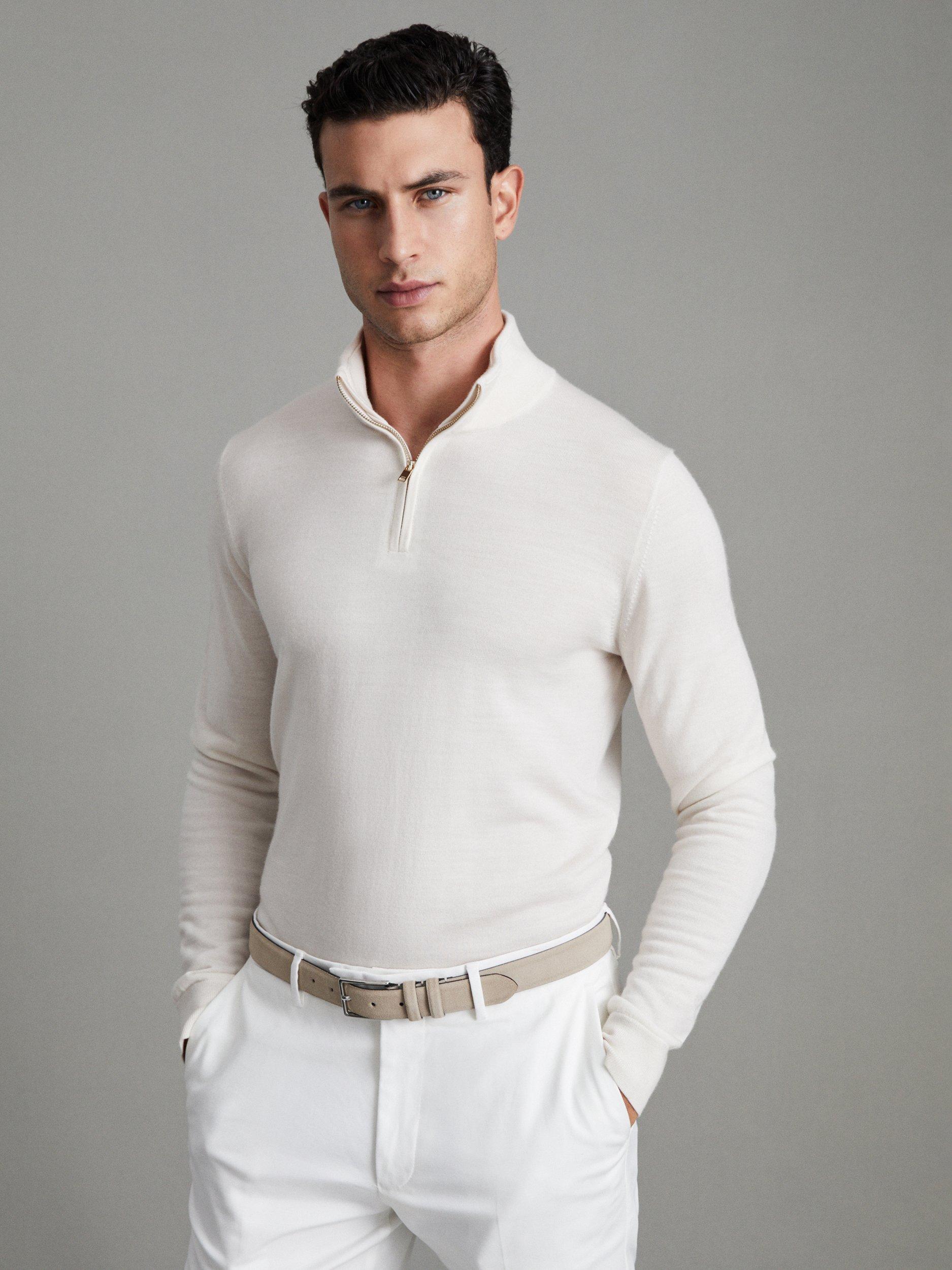 Reiss Blackhall Long Sleeve Merino Funnel Zip Jumper, White